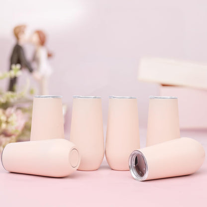 Lifecapido 6-Pack Stemless Insulated Tumblers, 6oz Stainless Steel Unbreakable Champagne Flute Tumbler for Wedding, Christmas, Bride Shower