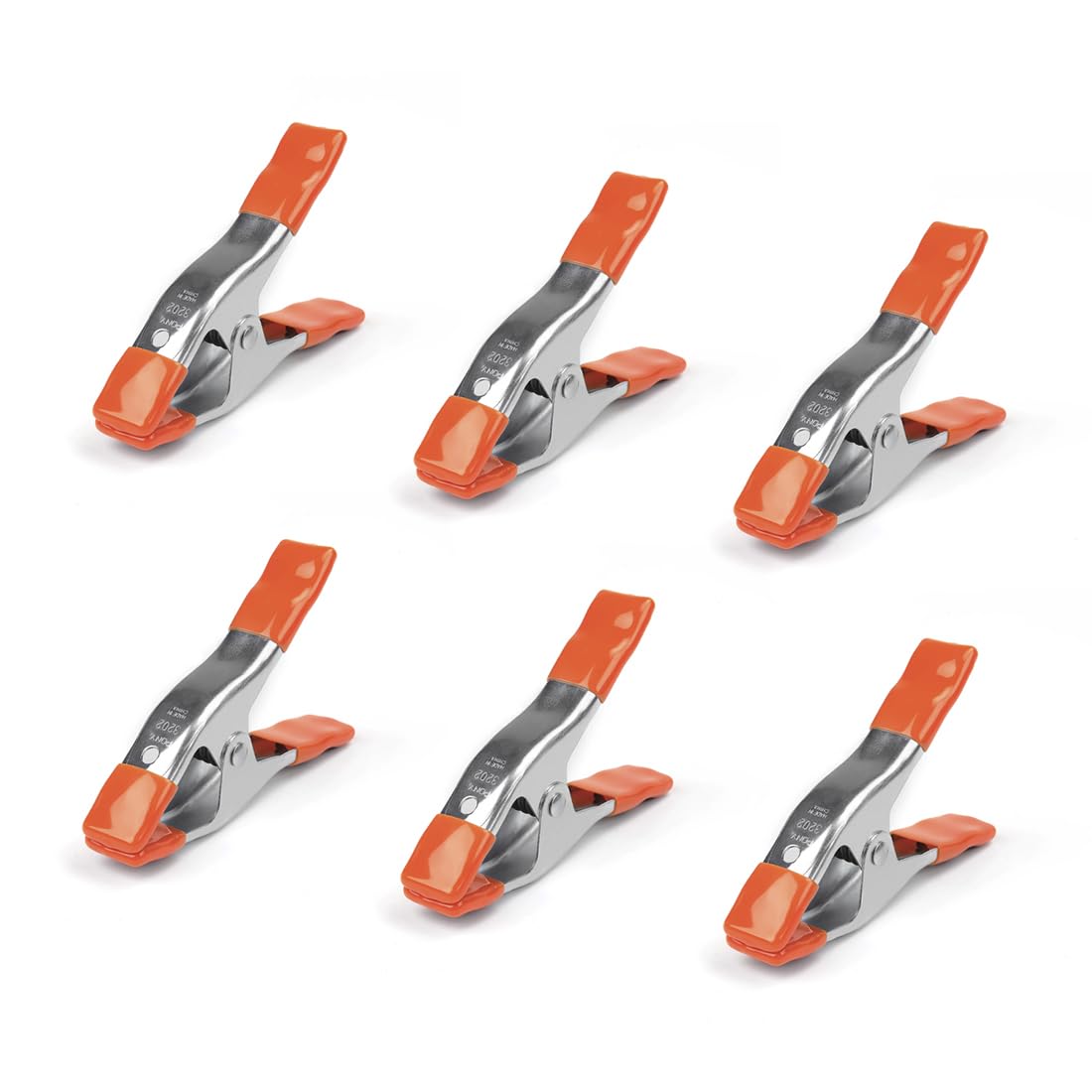 PONY 6-inch Heavy Duty Spring Clamps Set, 2-inch Jaw Opening, Nickel-plated Steel Spring Clips Clamps with Protected Rubber Handles and Tips, 6-Pack