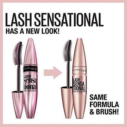 Maybelline Lash Sensational Washable Mascara, Lengthening and Volumizing for a Full Fan Effect, Blackest Black, 1 Count