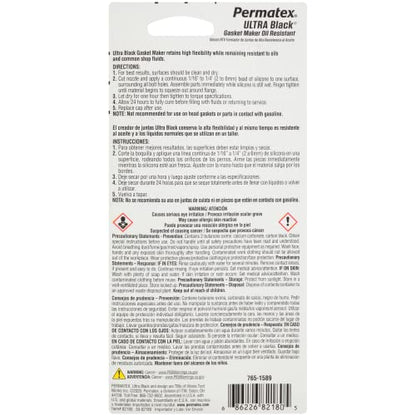 Permatex 82180 Ultra Black Maximum Oil Resistance RTV Silicone Gasket Maker, Sensor Safe And Non-Corrosive, For High Flex And Oil Resistant Applications 3 oz
