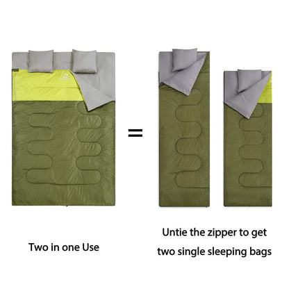 oaskys Double Sleeping Bag for Adults with 2 Pillows - Queen Size XL Waterproof Sleeping Bag for All Season Camping Hiking Backpacking 2 Person Sleeping Bags for Cold Weather & Warm