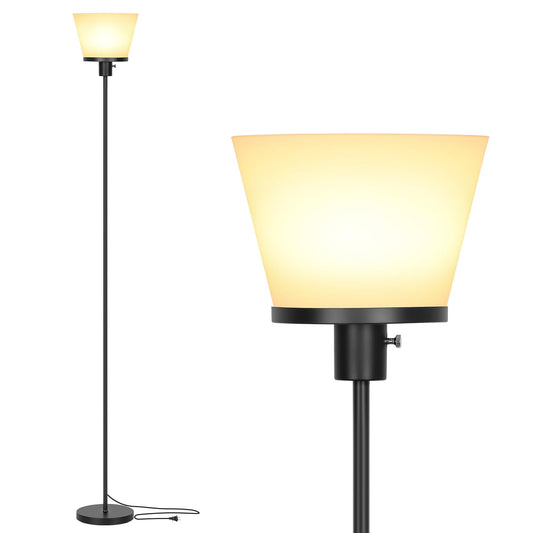 Kukobo LED Floor Lamp Tall Standing Lamp, Black Modern Torchiere Floor Lamps for Bedroom Living Room Office, Bright Floor Lamp with White Plastic Shade, Bulb Not Included.