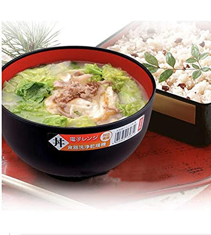 JapanBargain 2045 Set of 2 Japanese Soup Bowls, 38 fl.oz, Plastic Bowl for Ramen, Udon, Pho, Rice, and Cereal, Microwave & Dishwasher Safe, Black and Red Color, Made in Japan