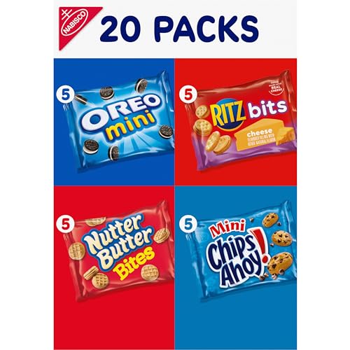 Nabisco Classic Mix Variety Pack, OREO Mini, CHIPS AHOY! Mini, Nutter Butter Bites, RITZ Bits Cheese, School Snacks, 20 - 1 oz Snack Packs