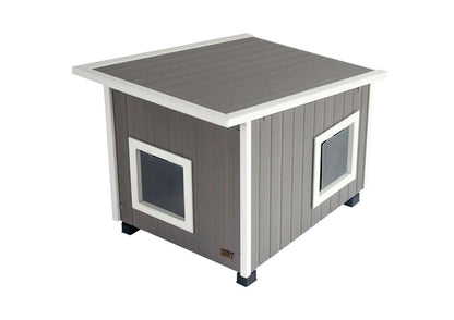 New Age Pet ECOFLEX XL Outdoor Cat House - Durable, Moisture-Resistant Wood Plastic Composite, Dual Entry, Easy Assembly, Elevated Floor for Ventilation, Compatible with Heated Pad, 10-Year Warranty