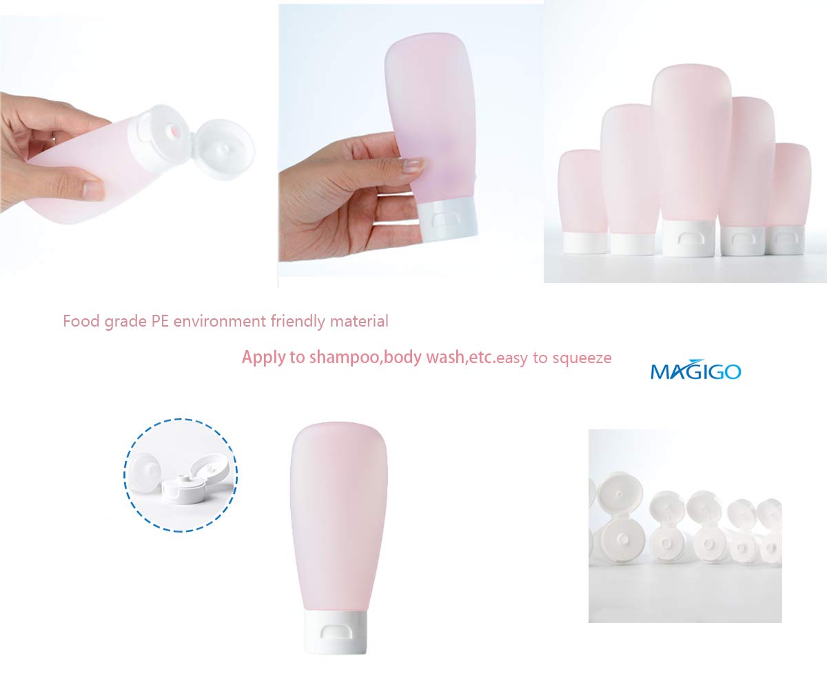 MAGIGO Pink Toiletries Leak Proof Travel Bottle Set (16 Pack), TSA Approved Airline Carry-On with Clear Bags for Women