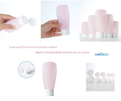 MAGIGO Pink Toiletries Leak Proof Travel Bottle Set (16 Pack), TSA Approved Airline Carry-On with Clear Bags for Women