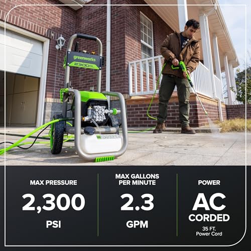 Greenworks Pro Brushless 2300 PSI (SGS Certified) 2.3 GPM Max / 1.2 GPM Electric Pressure Washer (Foldable Handles, Rugged Steel Frame, 25 FT Hose, 35 FT GFCI Power Cord)