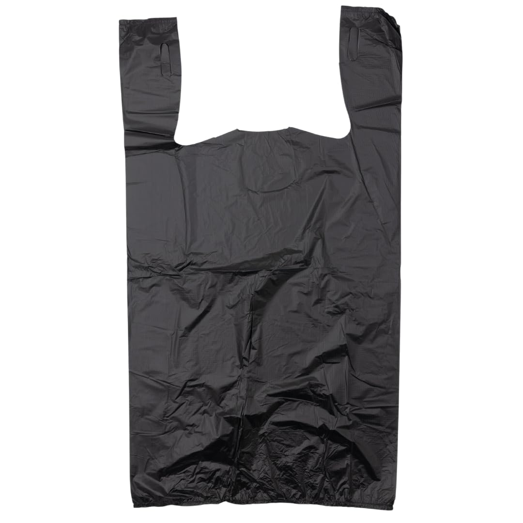 Plastic Bag-Black Plain Embossed T-Shirt Bag 11.5"x6.5"x21.5" 13 mic - 1000 bags/case