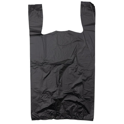Plastic Bag-Black Plain Embossed T-Shirt Bag 11.5"x6.5"x21.5" 13 mic - 1000 bags/case