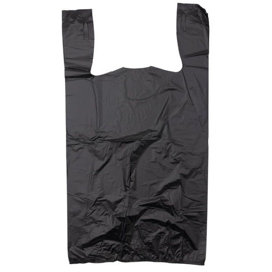Plastic Bag-Black Plain Embossed T-Shirt Bag 11.5"x6.5"x21.5" 13 mic - 1000 bags/case