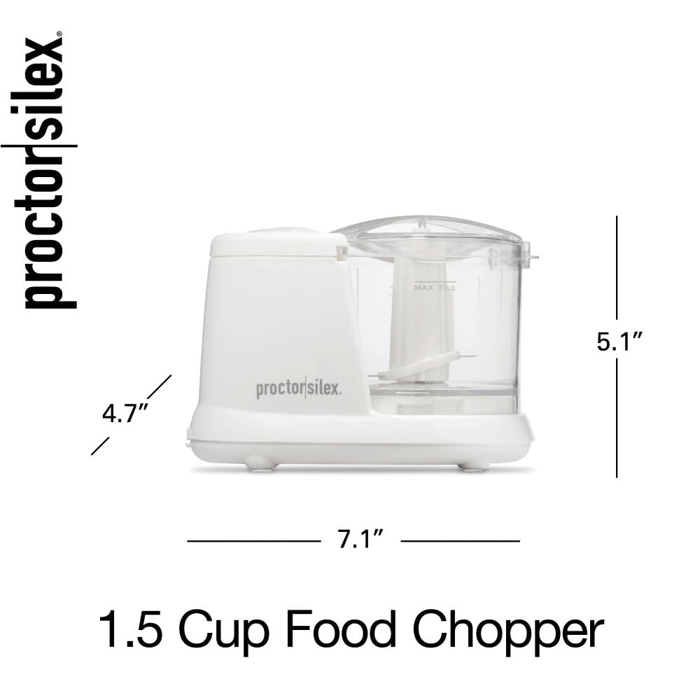 Proctor Silex Durable Electric Vegetable Chopper & Mini Food Processor for Chopping, Puree & Emulsify, 1.5 Cup, White