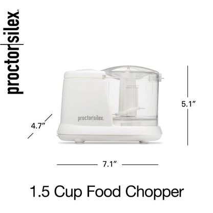 Proctor Silex Durable Electric Vegetable Chopper & Mini Food Processor for Chopping, Puree & Emulsify, 1.5 Cup, White