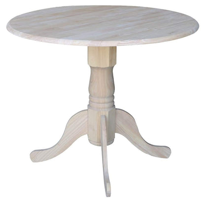 IC International Concepts 36" Dual Drop Leaf Dining Table Solid Real Wood, Sturdy Parawood, 36"W x 36"D x 30"H, DIY, Paint/Stain Ready, Unfinished