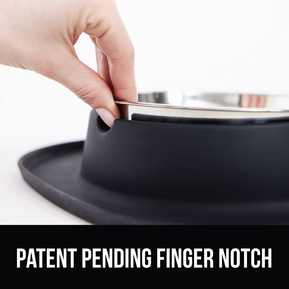 GORILLA GRIP Feeding Mat Set, 4 Cup, Patent Pending 100% Waterproof BPA Free Silicone, Stainless Steel Cat and Dog Bowls, Slip Resistant, High Edges Catch Water Food, US Designed Pet Accessories Black