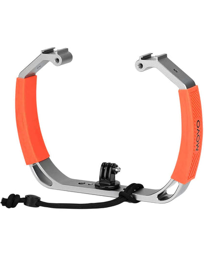 Movo GB-U80T Underwater Diving Rig with Cold Shoe Mounts, Strap - Compatible with GoPro Hero, HERO6, HERO7, HERO8, HERO9, HERO10, HERO11, Osmo Action - Scuba GoPro Accessory (XL/Tangerine)