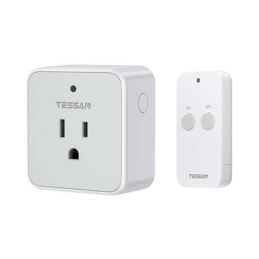 Remote Control Outlet, TESSAN Wireless Light Switch, On Off Switch Plug for Lights, Lamps, Fans, Household Appliances, 100ft RF Range, 15A/1875W(1 Remote + 1 Outlet)