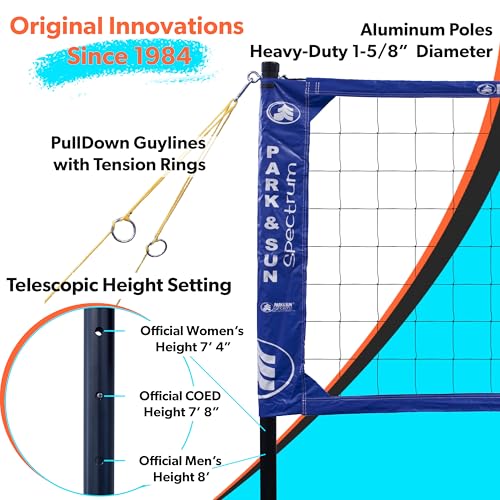 Park & Sun Sports Tournament Flex 1000: Portable Outdoor Volleyball Net System, Blue