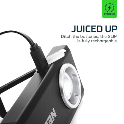 NEBO SLIM Pocket Flashlight | 500 Lumens, Rechargeable Mini EDC Work Light, Magnetic Base & Dimmable Brightness, Durable & Water Resistant, Includes Charging Cable — Black