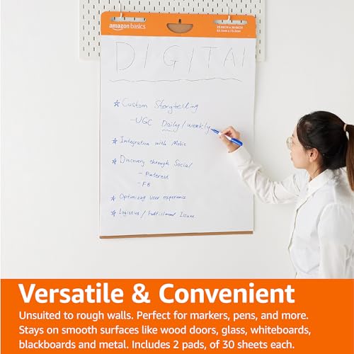 Amazon Basics Sticky Easel Pads for Presentations, 25 x 30 Inch, White, 2 Count