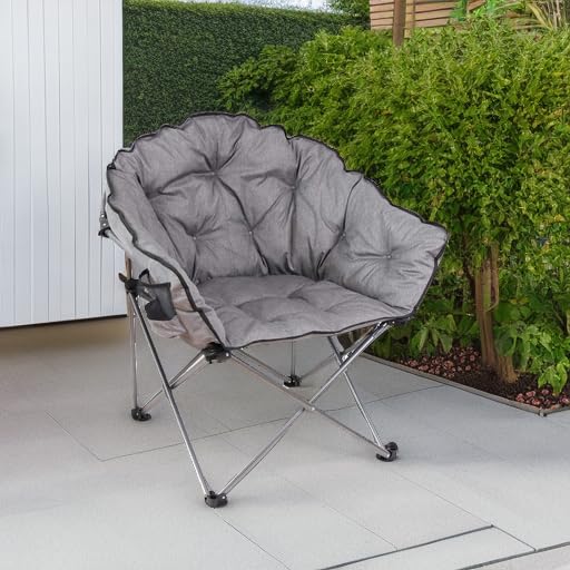 MacSports C932S-129 Padded Cushion Outdoor Folding Lounge Patio Club Chair, Gray