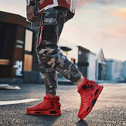Ahico Mens Fashion Sneakers High Top Walking Shoes Sport Athletic Casual Shoe Vogue Stylish Men Red