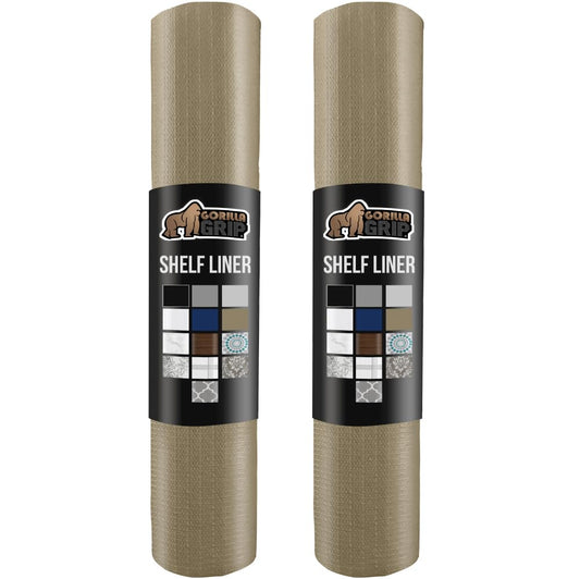 GORILLA GRIP Slip Resistant Drawer and Shelf Liner 2 Pack, Non Adhesive Water Resistant, Easy Clean and Trim, Smooth Surface Liners for Kitchen Cabinet, Shelves, Drawers, Pantry, 12 in x 20 FT, Beige