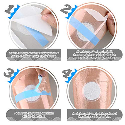 Nuanchu 48 Pack Sensor Covers Compatible with Freestyle Libre 1/2/3,Waterproof CGM Sensor Patches, Glucose Monitor Protector Long Lasting Without Hole (Blue)