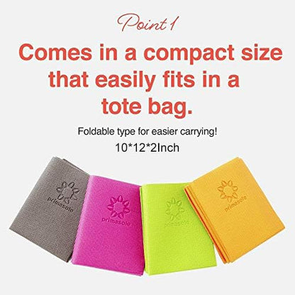 Primasole Folding Travel Yoga Mat Foldable light weight Easy to carry to Workout Fitness Class Beach Park Travel Picnics 4mm thick Jango Green Color PSS91NH050A