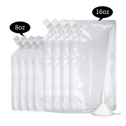 OHMAXHO Alcohol Pouches for Liquor,Reusable Drink Pouches for Adults Alcohol Drinking Flasks,Concealable Plastic Liquor Bags with Funnel,Plastic Travel Flasks (8OZ4 + 16OZ4)