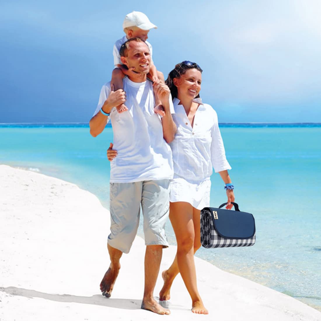 K Y KANGYUN Outdoor Picnic Blankets, Extra Large Beach Blanket, Foldable Lightweight Waterproof Sand Mat, Picnic Blanket 80" x 60" for Beach Camping Hiking Park Patio (Dark Blue, 80x60 inch)