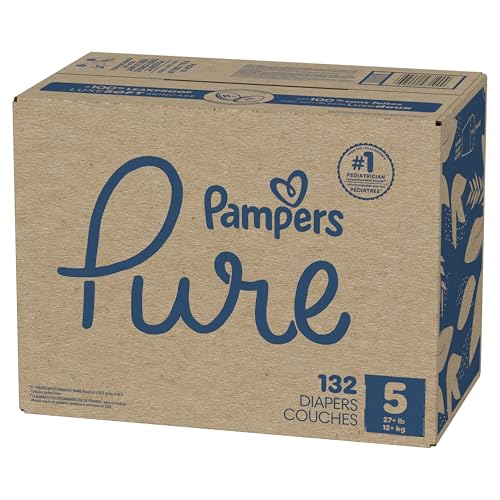 Pampers Pure Protection Baby Diapers, Size 5 (27+ lbs), 132 Count, Up to 100% Leakproof, Premium Plant-based Skin Protection, Hypoallergenic Soft Diapers