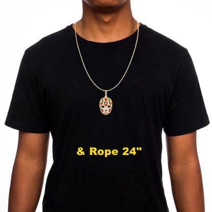HH BLING EMPIRE 14k Gold Silver Plated Hip Hop Rapper Pendant Chain Necklace for Men, Iced Out Diamond Jason Mask Pendant with 5mm Tennis Chains 22 Inch (Jason Mask-Silver,& Tennis)