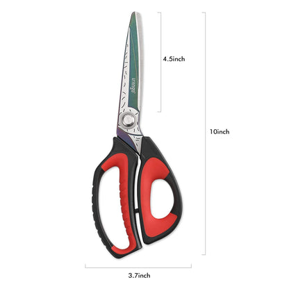 LIVINGO 10" Multipurpose Heavy Duty Scissors, Premium Titanium Coating Forged Stainless Steel Tool Industrial Shop Shears for Household, Pruning, Gardening, Fabric, Red/Black