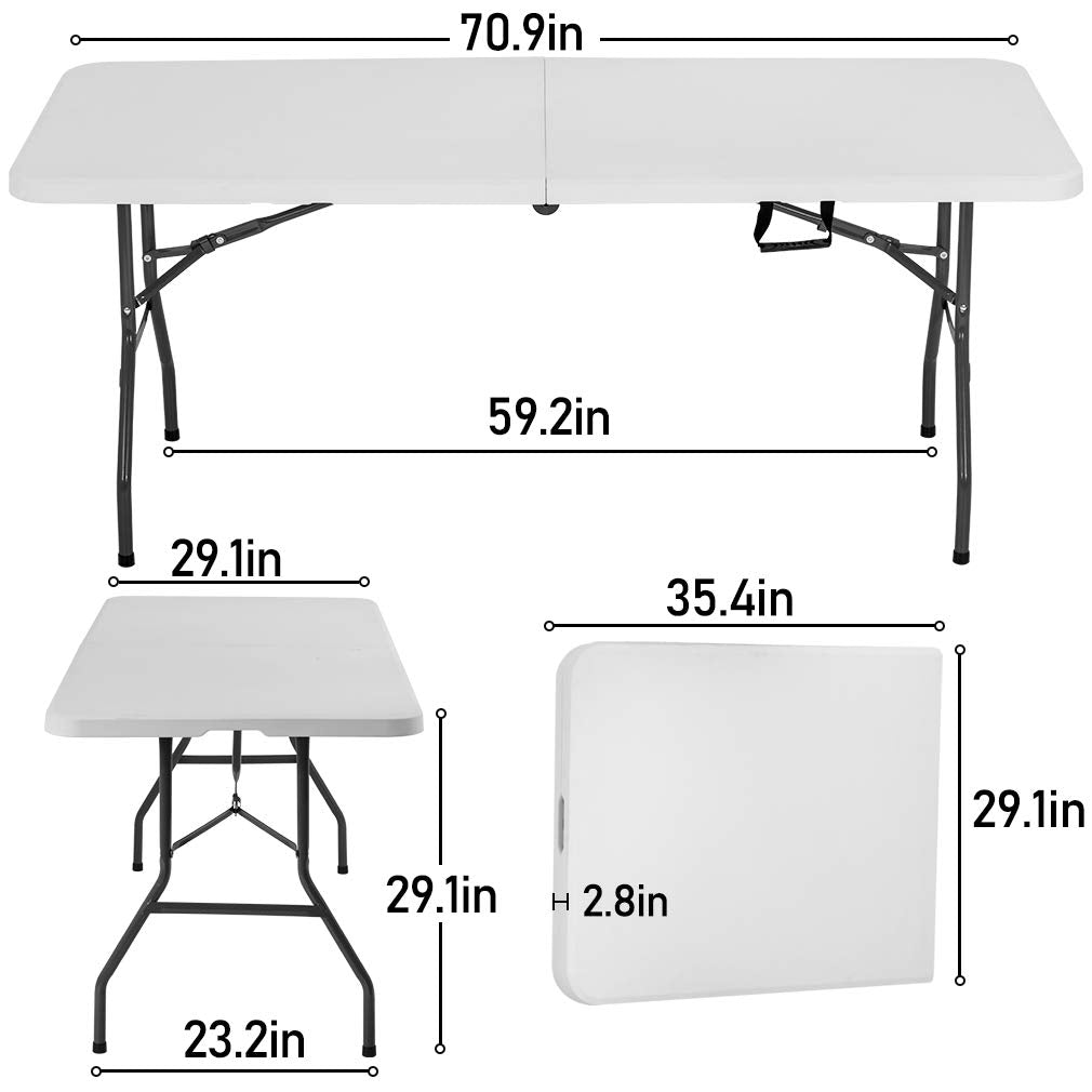 6FT Picnic Table Folding Table Camping Table Plastic Table Fold Up Table Lock for Party Event,White