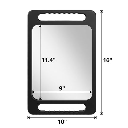 Mineloff Drop-Proof Hand Mirror with Double Handle, Large Rectangular Hand held Mirror -(16"x10") Largehand Mirrors with Handle for Salons and Beauty Salons, Light Salon Hair Mirror(Black)