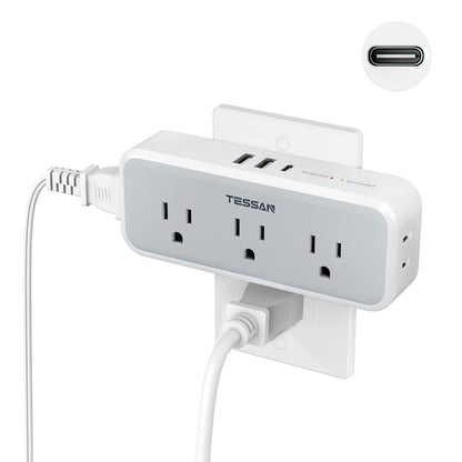 Multi Plug Outlet Extender, USB C Wall Charger, TESSAN Wall Plug Splitter with 5 Outlets and 3 USB, Electrical Power Expander with Surge Protector Spaced for Home Office Dorm Room