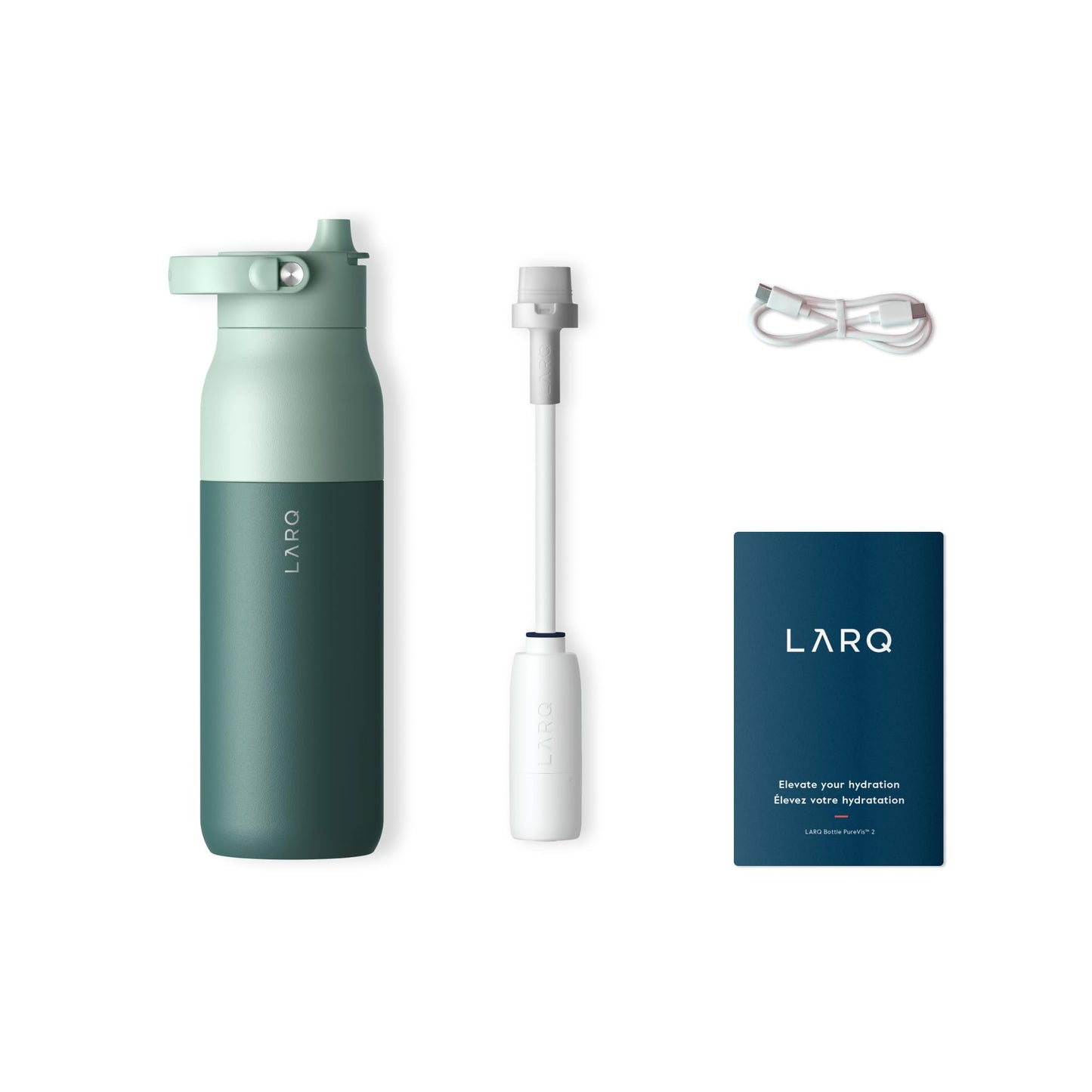 LARQ Bottle PureVis 2 23 oz - UV Water Purifier with Self-Cleaning, App Hydration Tracking, Filter Straw, Detachable Handle, Double-Wall Insulated, Eucalyptus Green