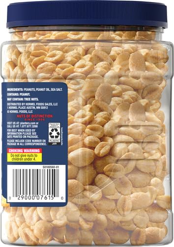 PLANTERS Salted Peanuts Cocktail, Party Snack, Plant-Based Protein, After School Snack, Roasted in Peanut Oil, Salted Nuts, Snacks for Adults, Bulk Nuts, Kosher, 2.19lb Jar
