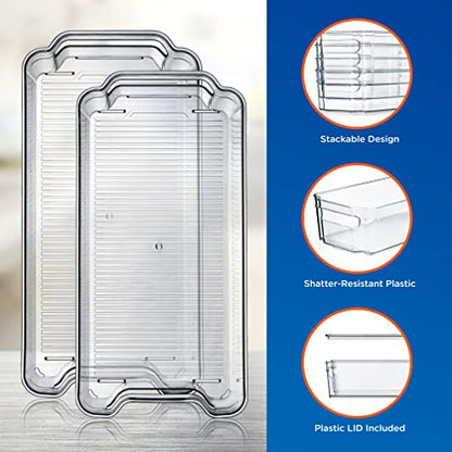NutriChef 8-Piece Clear Refrigerator Organizer Bins – BPA-Free Fridge, Freezer, Pantry, Cabinet Storage Set (4 Wide & 4 Narrow Bins)