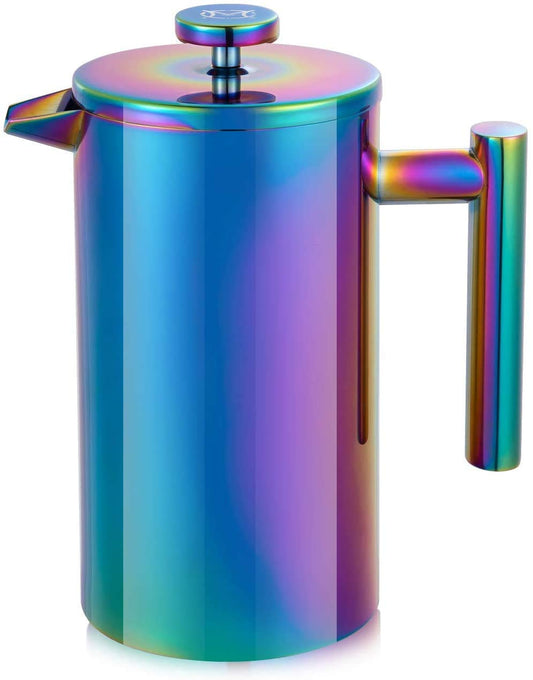 MAGICAFÉ French Press Coffee Maker – 1 or 2 Cups Small Stainless Steel Coffee Maker Double Walled French Press Rainbow 12oz/350ml