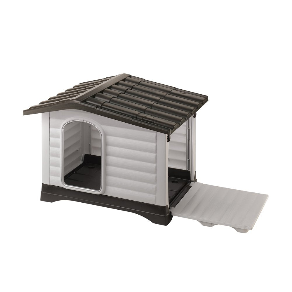 Ferplast Dog Villa Indoor and Outdoor Dog House for Small Dog Breeds, Measures 28.75L x 23.23W x 20.87H Inches, Ventilated with Patented Fold-Out Porch, Cream with Dark Brown Bottom, Part # 87253099