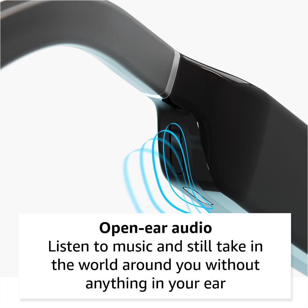 Amazon Echo Frames, an Alexa device (newest model), Smart glasses with Alexa, Rectangle frames in Classic Black with blue light filtering lenses