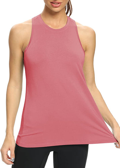 Mippo Workout Shirts for Women Loose Fit Long Tank Tops Yoga Gym Shirts Athletic Wear Workout Top Tennis Active Tops Rose L