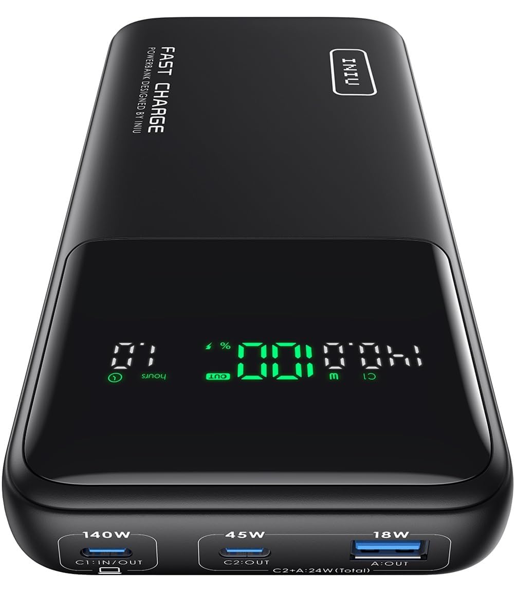 INIU 140W Power Bank, 27000mAh High Capacity Laptop Portable Charger, USB C in&Out Tablet Powerbank, Digital Display Phone Charger, Travel Charger Compatible with iPhone 16, iPad, MacBook, Laptop etc.