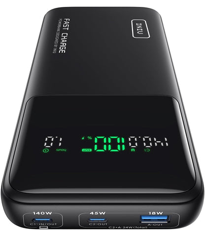 INIU 140W Power Bank, 27000mAh High Capacity Laptop Portable Charger, USB C in&Out Tablet Powerbank, Digital Display Phone Charger, Travel Charger Compatible with iPhone 16, iPad, MacBook, Laptop etc.