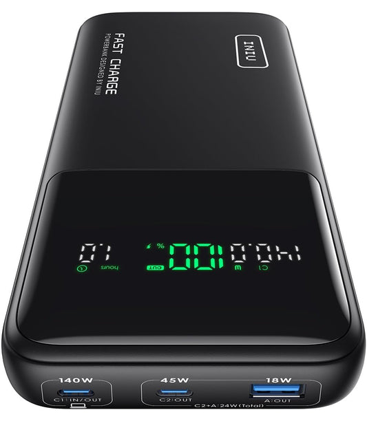 INIU 140W Power Bank, 27000mAh High Capacity Laptop Portable Charger, USB C in&Out Tablet Powerbank, Digital Display Phone Charger, Travel Charger Compatible with iPhone 16, iPad, MacBook, Laptop etc.
