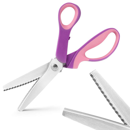 Pinking Shears for Fabric Cutting, Zig Zag Scissors, Scrapbook Scissors Decorative Edge for Adults, Great for Many Kinds of Sewing Fabrics Leather and Craft Paper, Professional Handheld Dressmaking