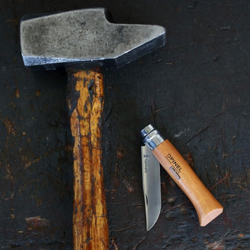 Opinel No. 06 Carbone - Carbon Steel Folding Pocket Knife, Beechwood Handle, 2.87 in. Blade, Virobloc Safety Locking Collar, Made in France