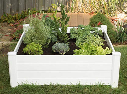 NuVue Products 26001 Premium Outdoor Raised Garden Bed for Growing Edible Plants and Flowers, BPA-Free Woodgrain Panel Elevated Planter Box, 48” L x 48” W x 15” H, White